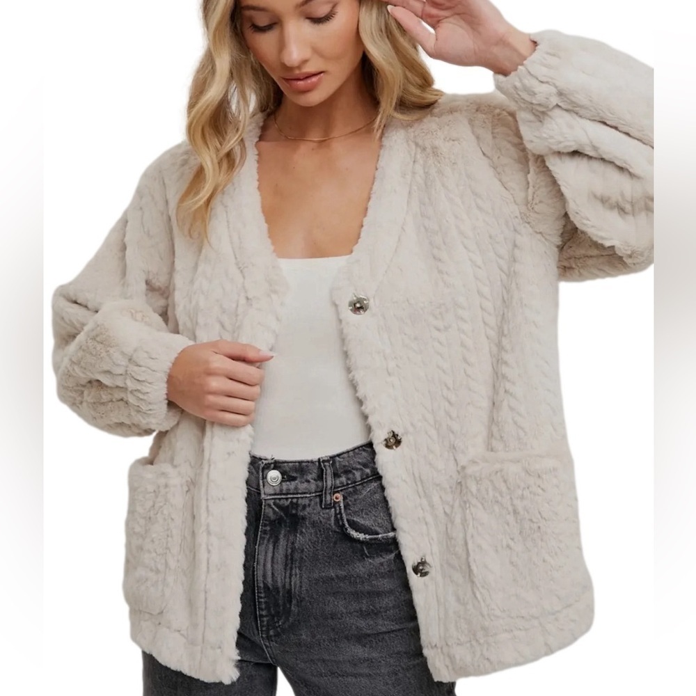 bluivy Beige Fur Cardigan Jacket, S